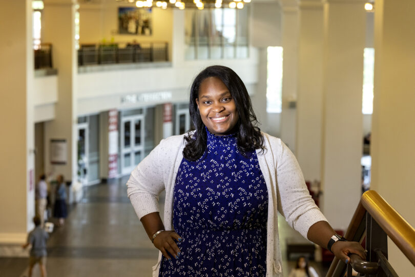 Director of Student Transitions, Nicole McConnell, posing at Tate Student Center.