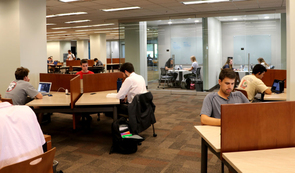 Students studying at the library.